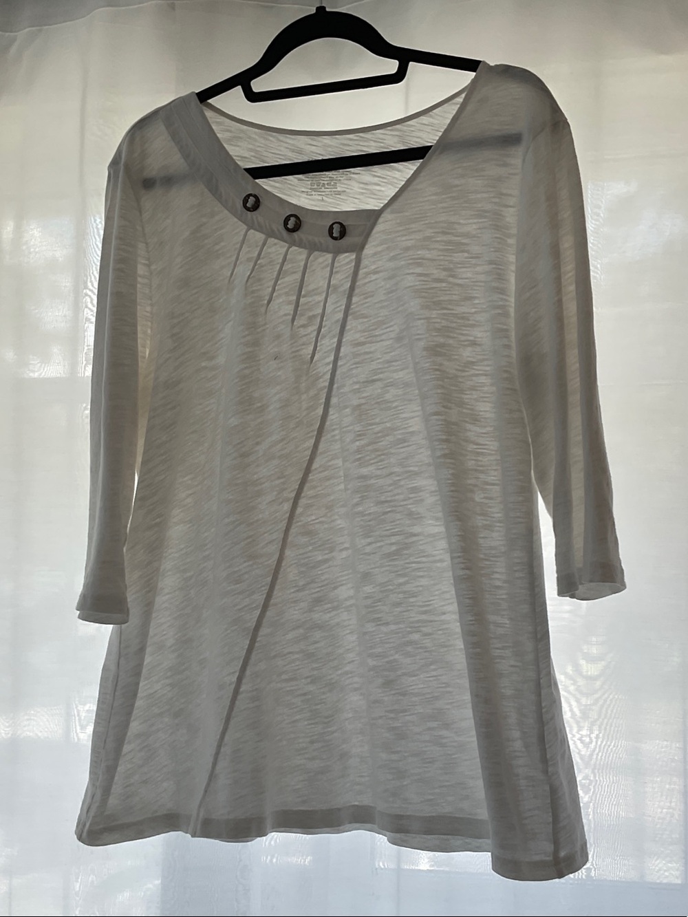 neon buddha White Long-Sleeve Scoop Neck Top with Button Trim